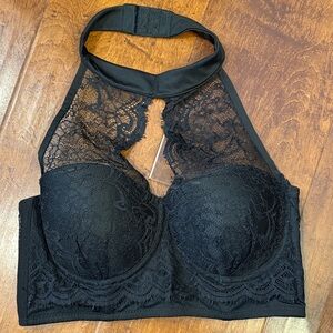 Bebe Elegant Black Lace Halter Bralette